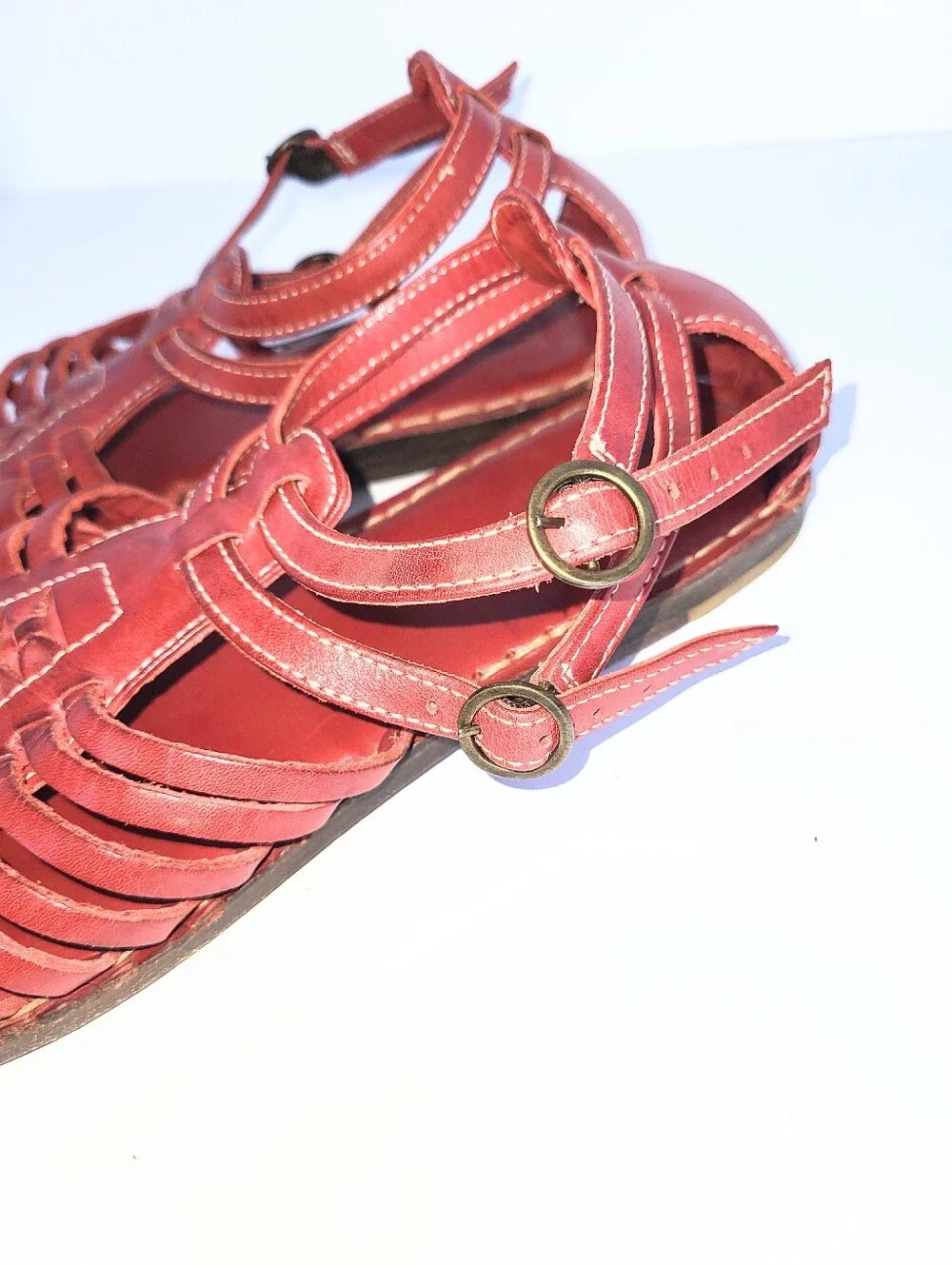 Frye Kayla Huarachi Sandals Caged Gladiator Genuine Leather Oxblood Red Size 8.5